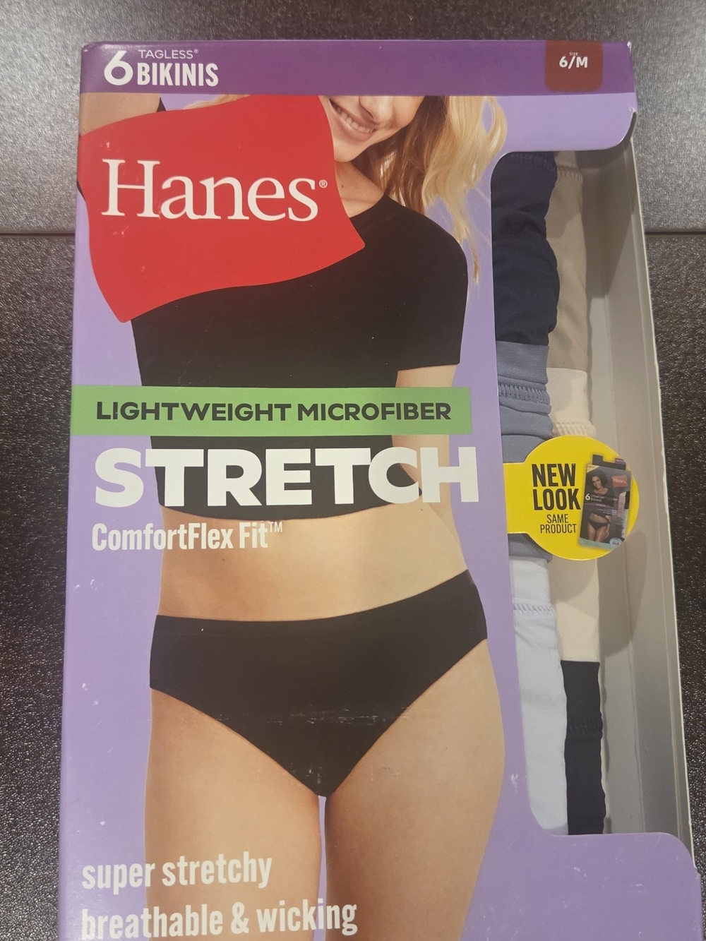 Hanes Lightweight Microfiber Stretch Bikinis 6-Pack Medium
